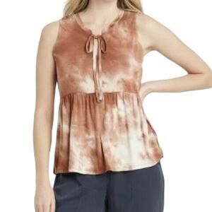 Knox Rose Tie Front V-Neck Tie Dye Rust Tank Top Women's Size Medium
